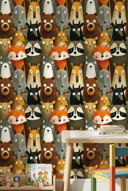 Whimsical Animals Wallpaper Modern Cartoon Wall Decor