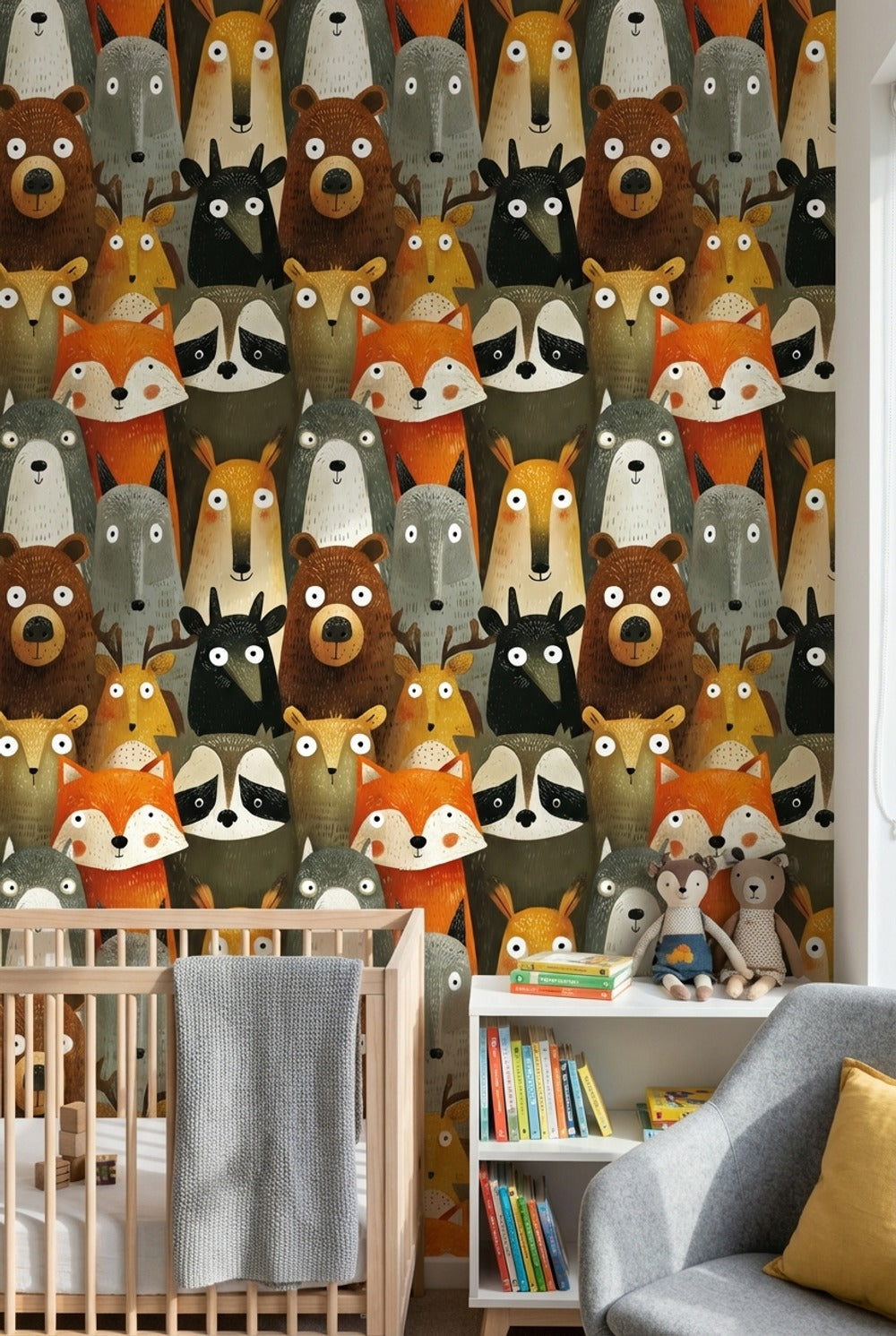 Whimsical Animals Wallpaper Modern Cartoon Wall Decor