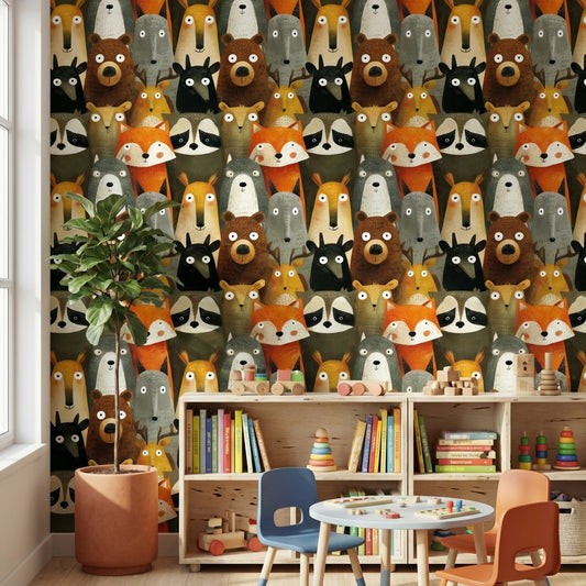 Whimsical Animals Wallpaper Modern Cartoon Wall Decor