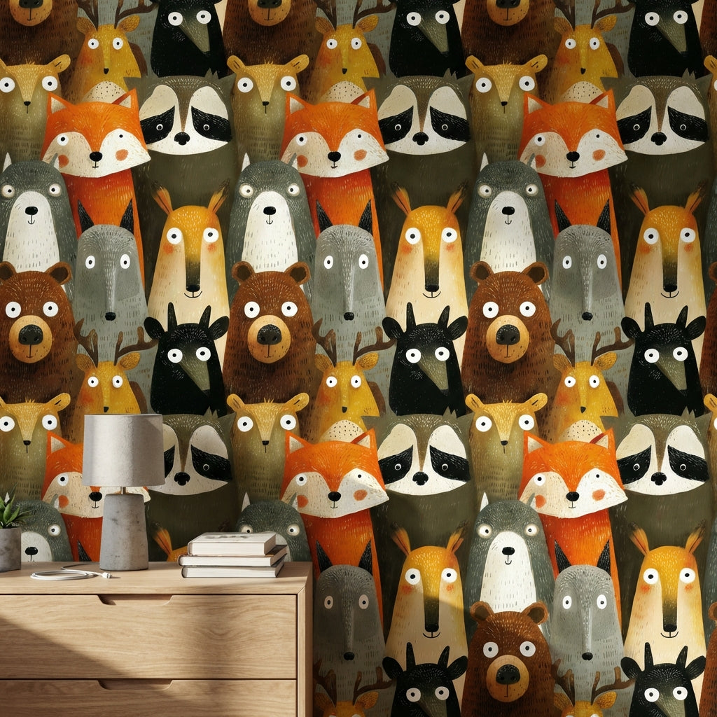 Whimsical Animals Wallpaper Modern Cartoon Wall Decor