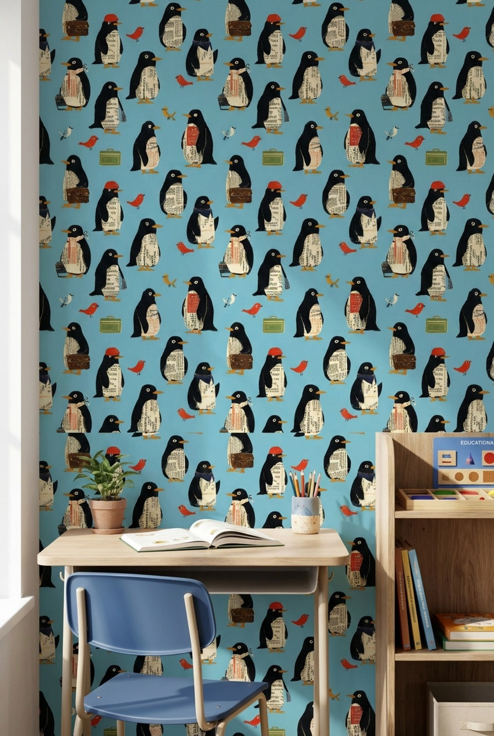 Penguins Wallpaper Whimsical Collage Wall Mural