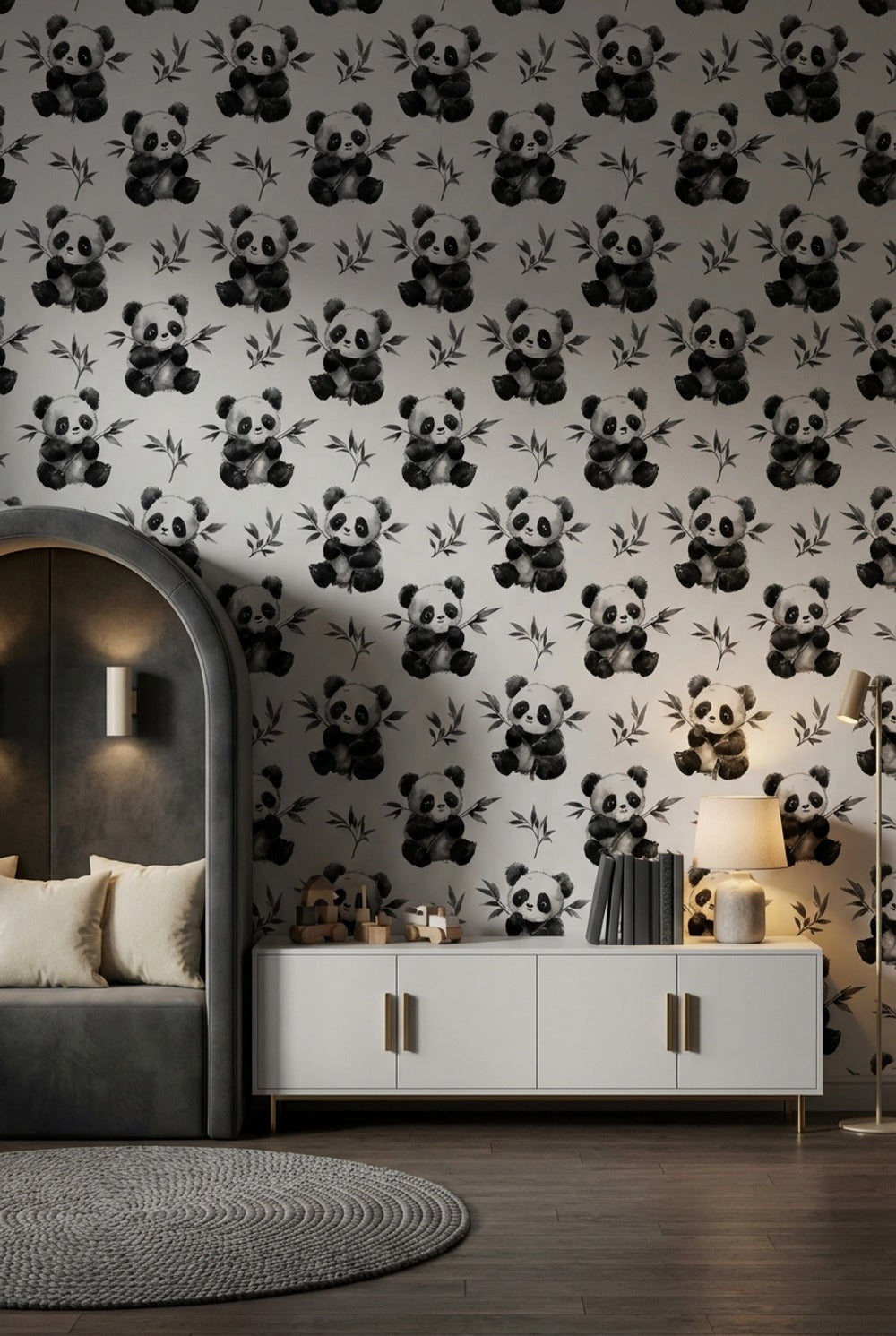 White Background Wallpaper Panda Playful Decorative Mural