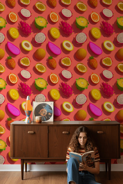 Tropical Fruits Wallpaper Vibrant Removable Abstract Wall Mural
