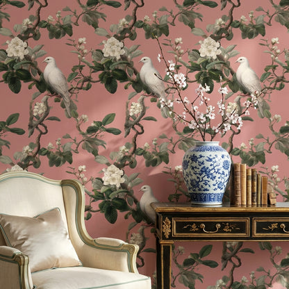 Floral Wallpaper Vintage Removable Bird Wall Mural