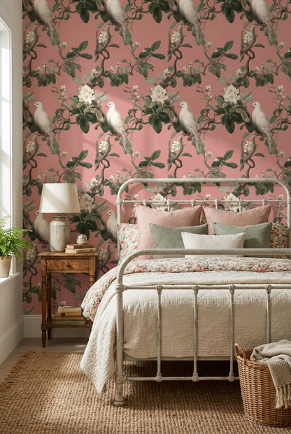 Floral Wallpaper Vintage Removable Bird Wall Mural