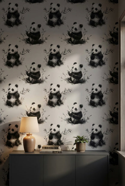 Panda Wallpaper Bamboo Watercolor Removable Wall Decor