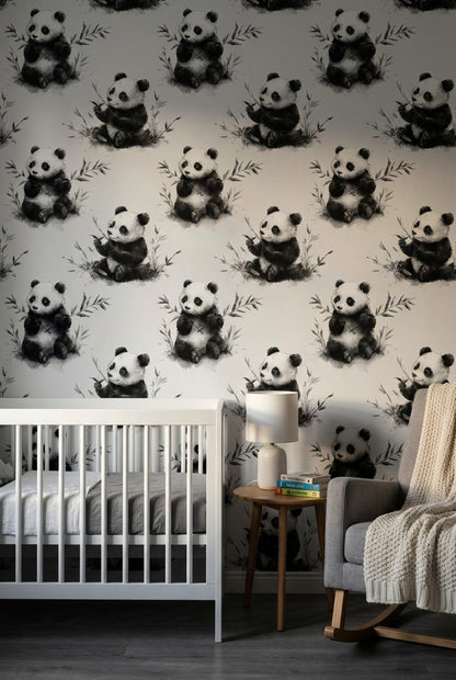 Panda Wallpaper Bamboo Watercolor Removable Wall Decor