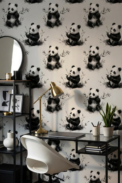 Panda Wallpaper Bamboo Watercolor Removable Wall Decor