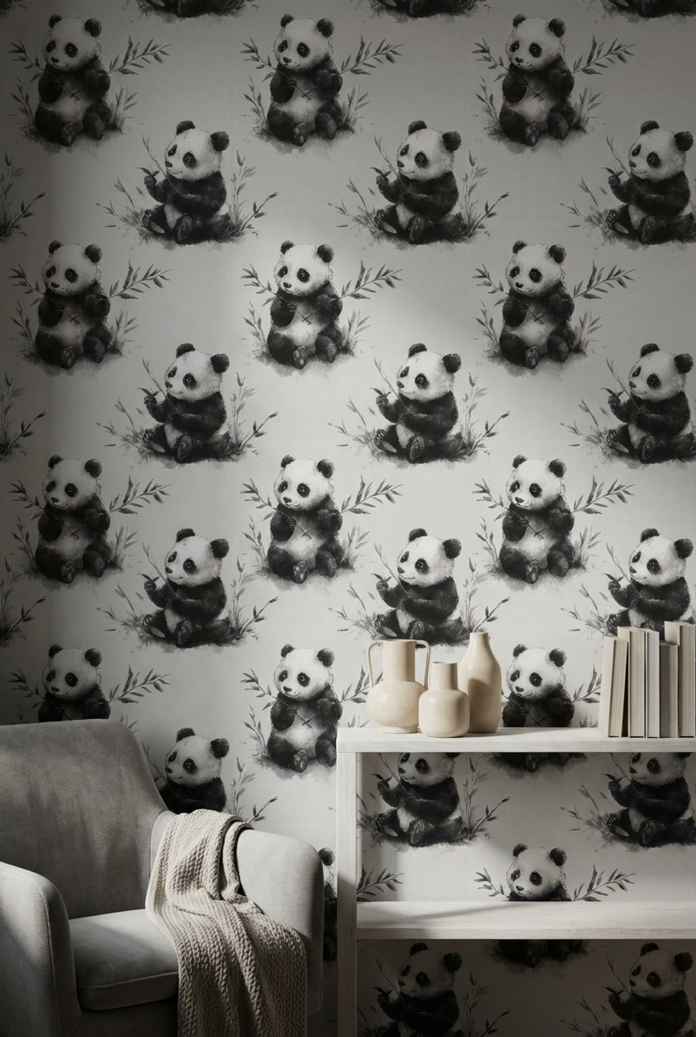 Panda Wallpaper Bamboo Watercolor Removable Wall Decor