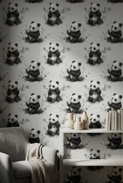 Panda Wallpaper Bamboo Watercolor Removable Wall Decor