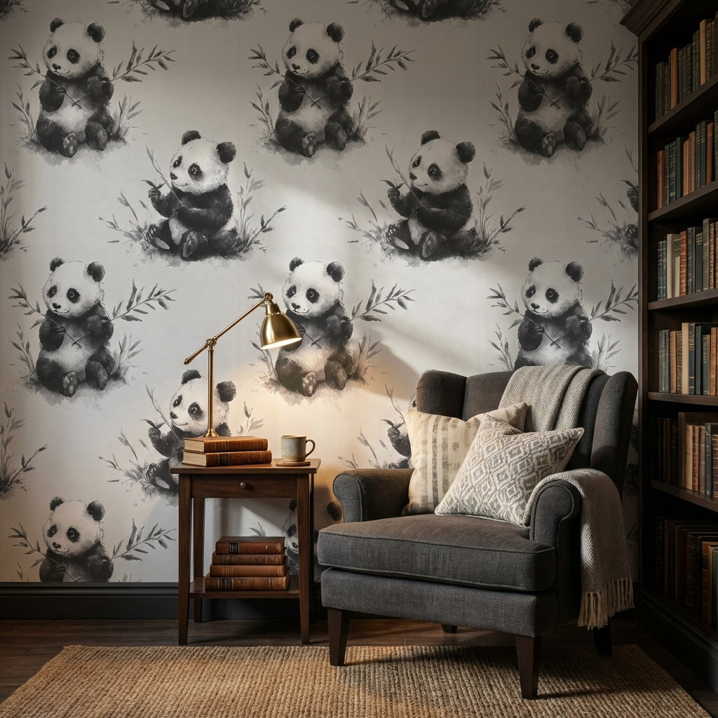 Panda Wallpaper Bamboo Watercolor Removable Wall Decor