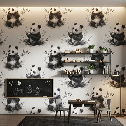 Panda Wallpaper Bamboo Watercolor Removable Wall Decor