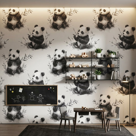 Panda Wallpaper Bamboo Watercolor Removable Wall Decor