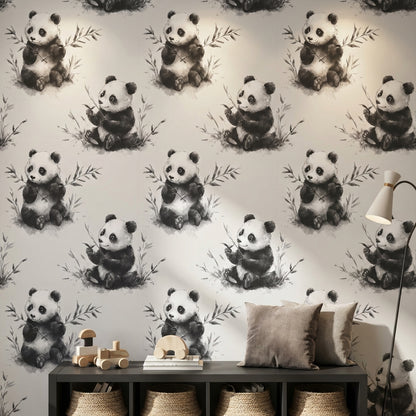 Panda Wallpaper Bamboo Watercolor Removable Wall Decor