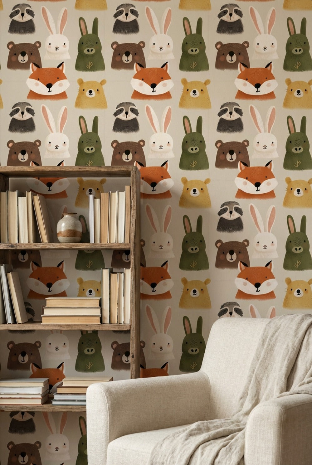 Woodland Animals Wallpaper Cartoon Playful Decorative Mural
