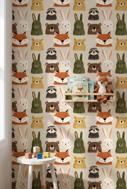 Woodland Animals Wallpaper Cartoon Playful Decorative Mural