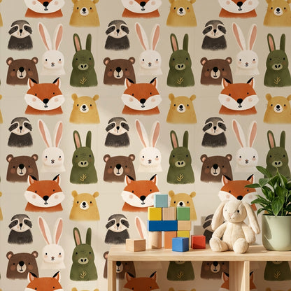Woodland Animals Wallpaper Cartoon Playful Decorative Mural