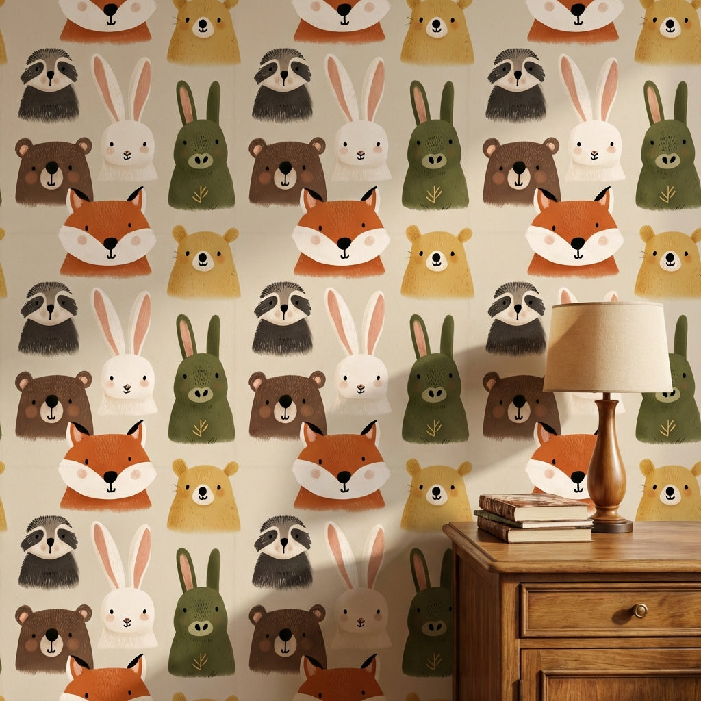 Woodland Animals Wallpaper Cartoon Playful Decorative Mural