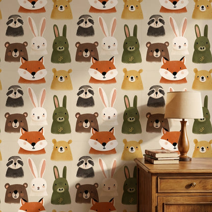 Woodland Animals Wallpaper Cartoon Playful Decorative Mural