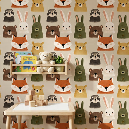 Woodland Animals Wallpaper Cartoon Playful Decorative Mural
