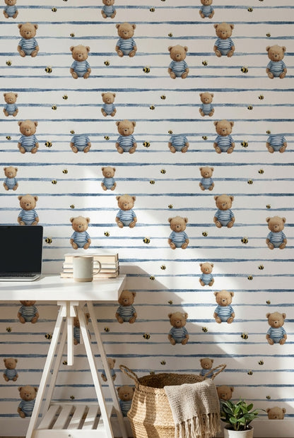 White Background Wallpaper Bear Removable Honey Wall Mural
