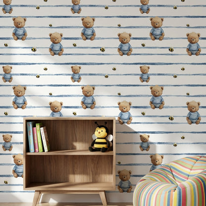 White Background Wallpaper Bear Removable Honey Wall Mural