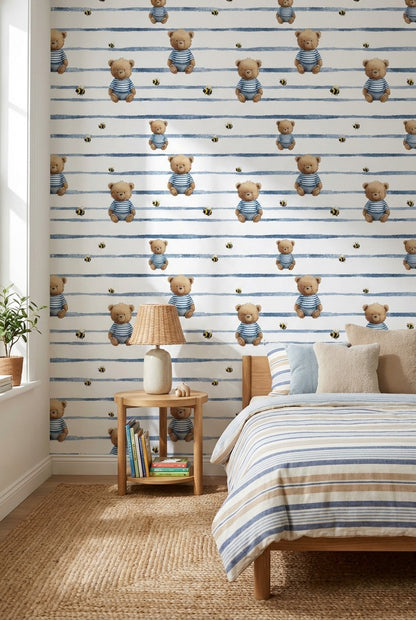 White Background Wallpaper Bear Removable Honey Wall Mural