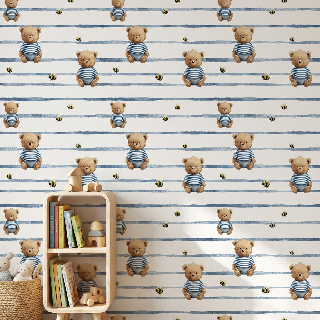 White Background Wallpaper Bear Removable Honey Wall Mural