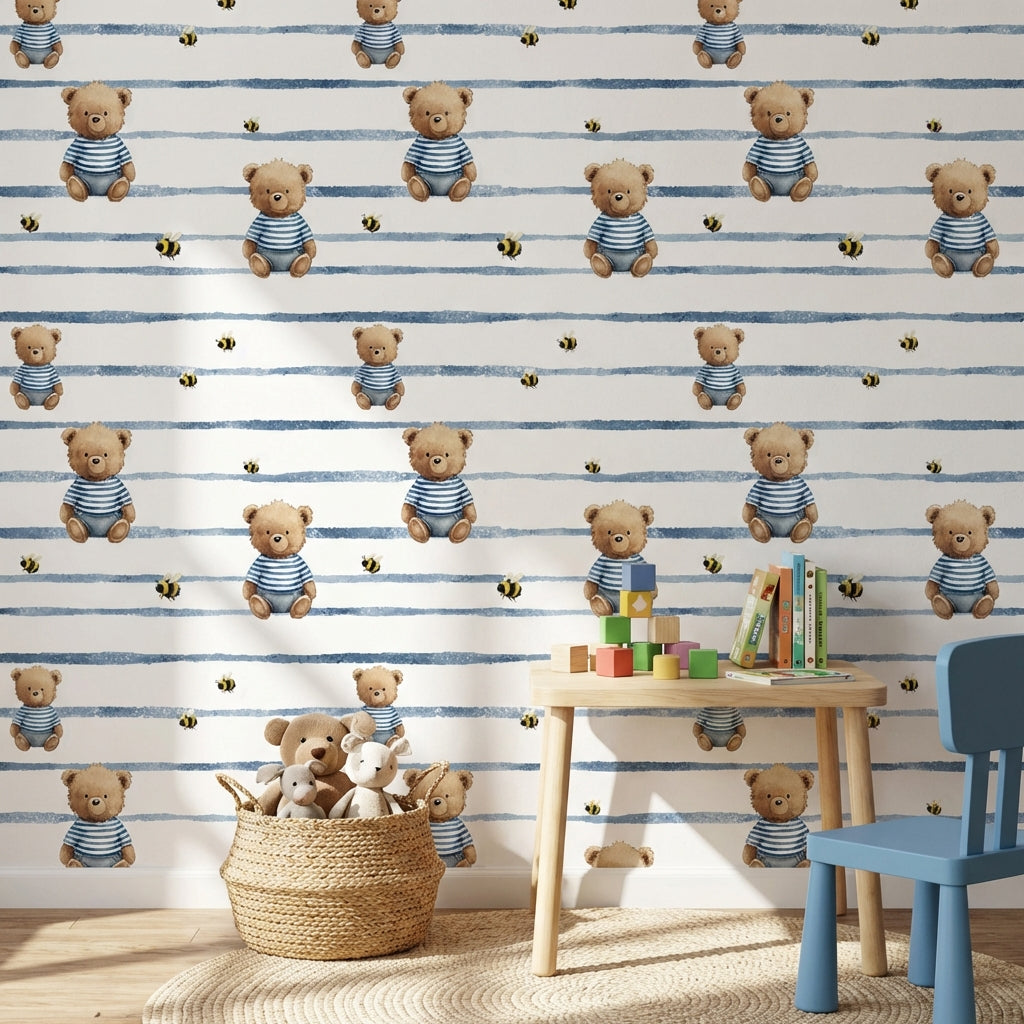 White Background Wallpaper Bear Removable Honey Wall Mural