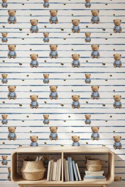 White Background Wallpaper Bear Removable Honey Wall Mural