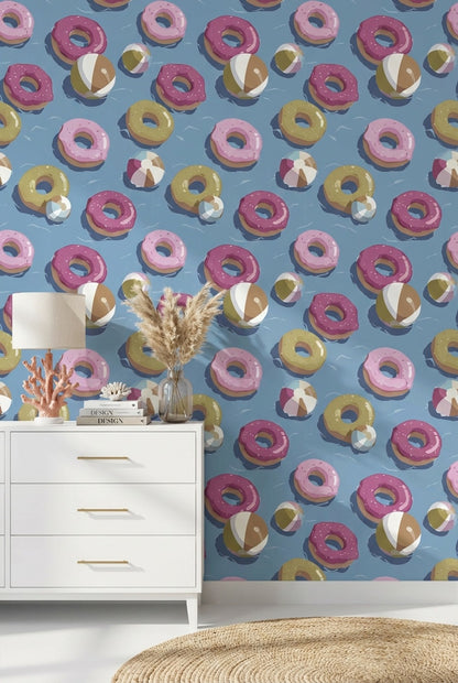 Donuts Wallpaper Beach Balls Playful Decorative Mural