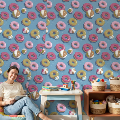Donuts Wallpaper Beach Balls Playful Decorative Mural