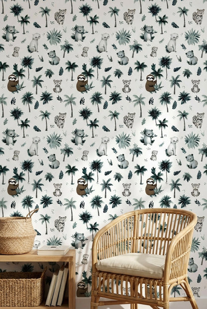 Shades Of Green Wallpaper Animals Removable Palm Wall Mural
