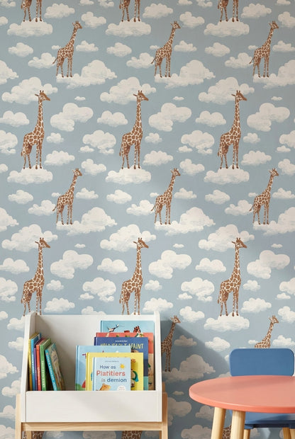 Giraffes Wallpaper Clouds Removable Whimsical Wall Mural