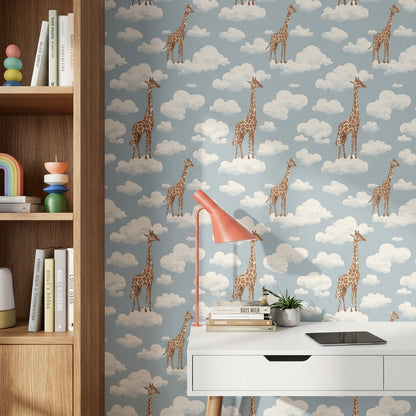 Giraffes Wallpaper Clouds Removable Whimsical Wall Mural