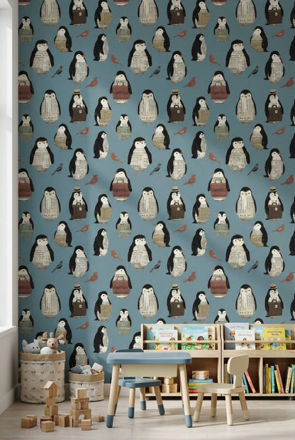Penguins Wallpaper Birds Newspaper Print Decorative Mural