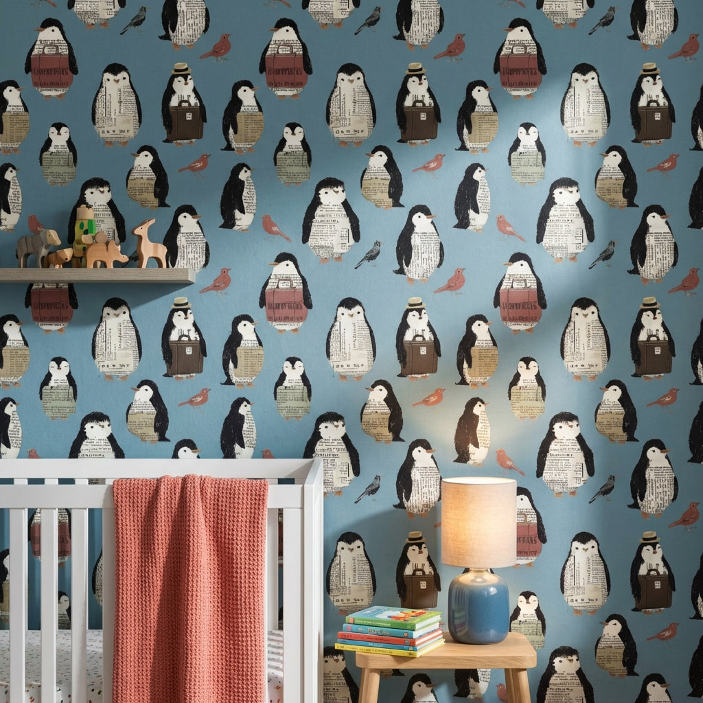 Penguins Wallpaper Birds Newspaper Print Decorative Mural