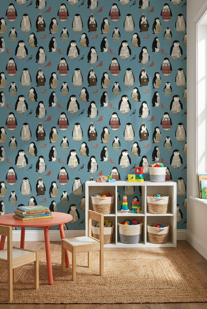 Penguins Wallpaper Birds Newspaper Print Decorative Mural