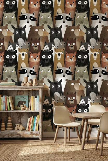 Animals Wallpaper Cartoon Playful Wall Decor