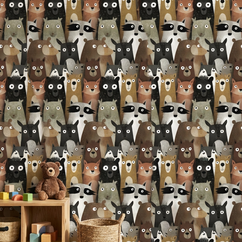 Animals Wallpaper Cartoon Playful Wall Decor