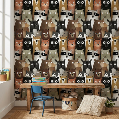 Animals Wallpaper Cartoon Playful Wall Decor