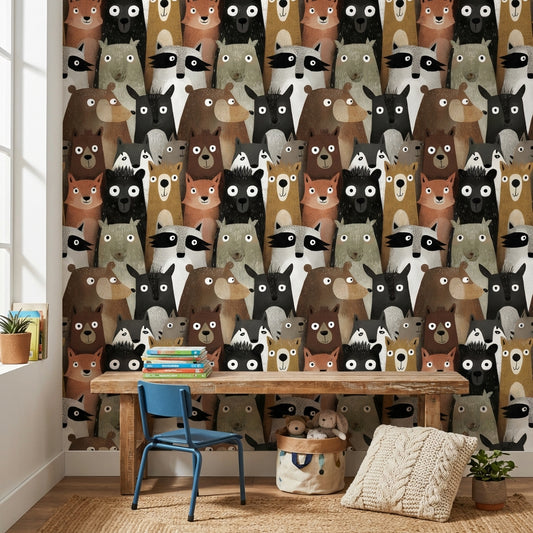 Animals Wallpaper Cartoon Playful Wall Decor