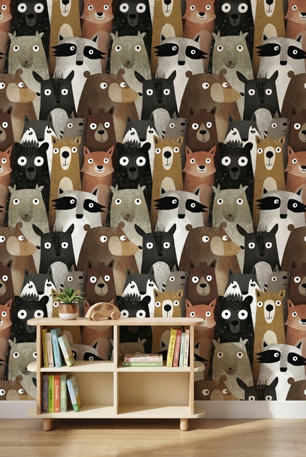Animals Wallpaper Cartoon Playful Wall Decor