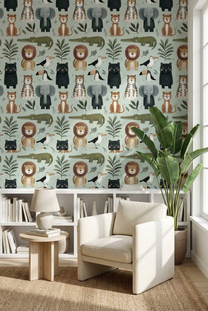 Cartoon Animals Wallpaper Whimsical Playful Wall Decor