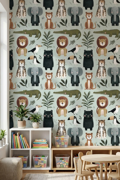 Cartoon Animals Wallpaper Whimsical Playful Wall Decor