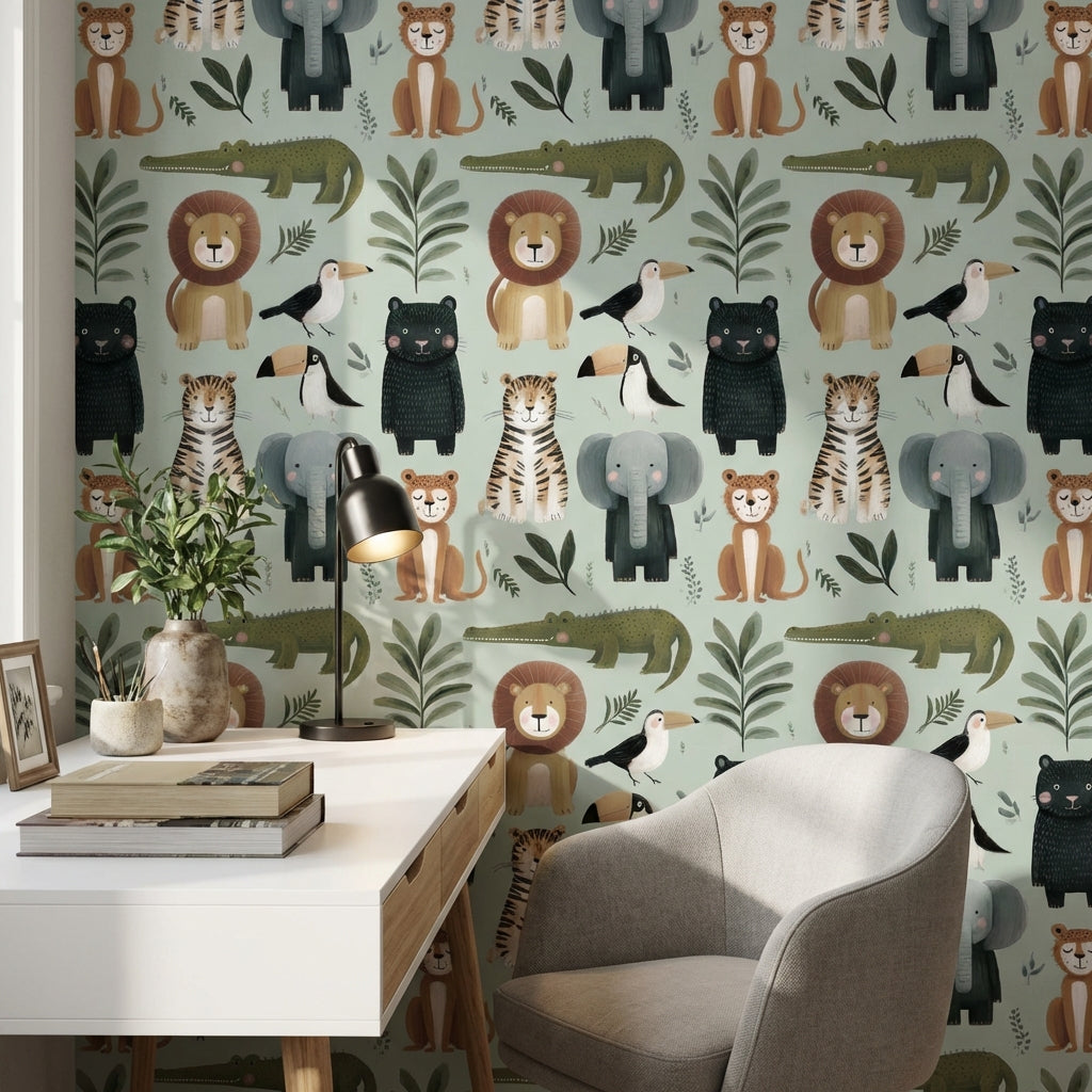 Cartoon Animals Wallpaper Whimsical Playful Wall Decor
