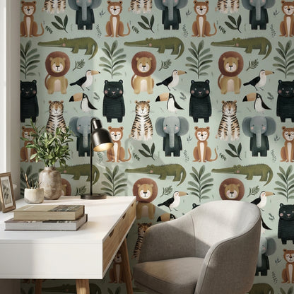 Cartoon Animals Wallpaper Whimsical Playful Wall Decor