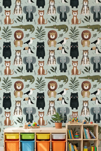 Cartoon Animals Wallpaper Whimsical Playful Wall Decor