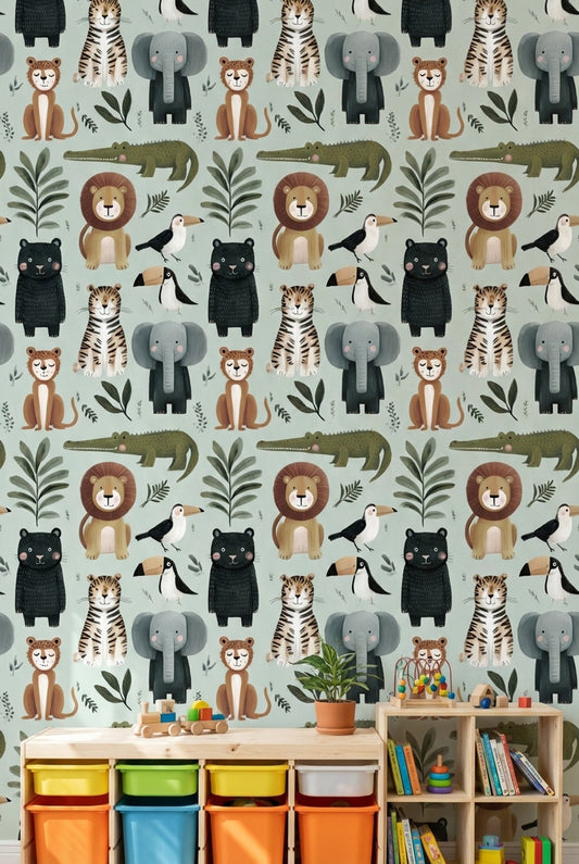 Cartoon Animals Wallpaper Whimsical Playful Wall Decor