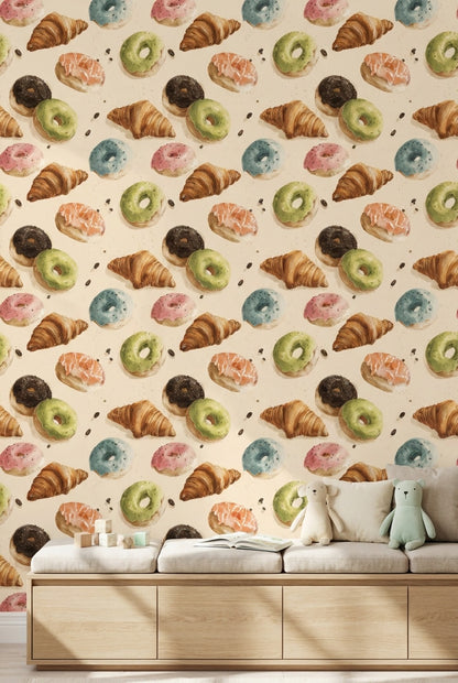 Pastries Wallpaper Donuts Croissants Decorative Mural